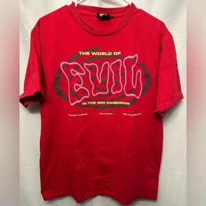 Half Evil 333 The World of Evil Men’s T-Shirt Red Graphic Print Size Large